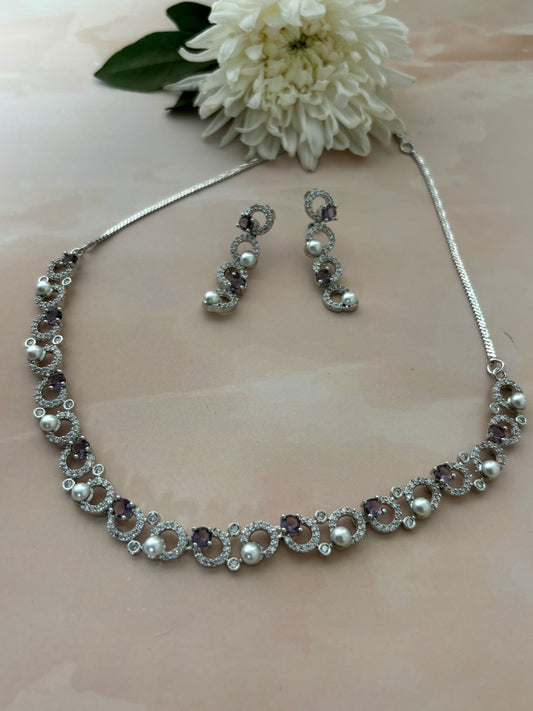 Lily Purple Stone AD Necklace Set