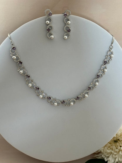 Lily Purple Stone AD Necklace Set