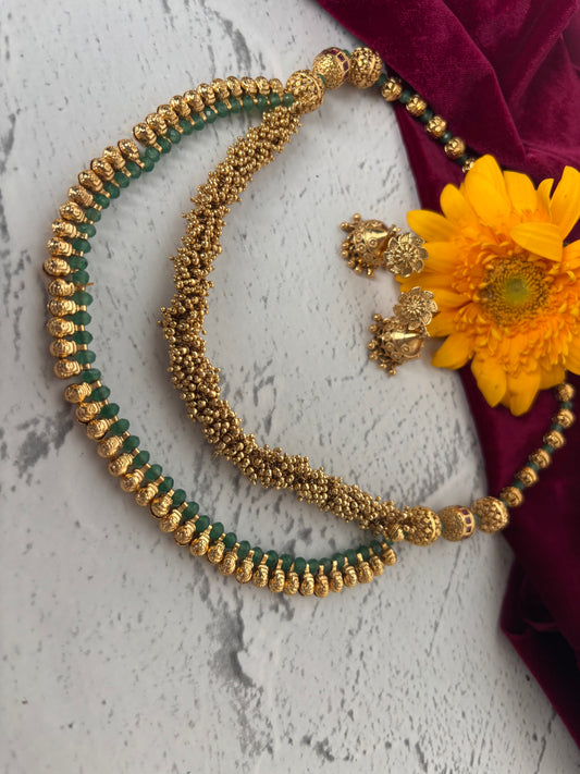 Kavya Green & Gold Layered Necklace Set