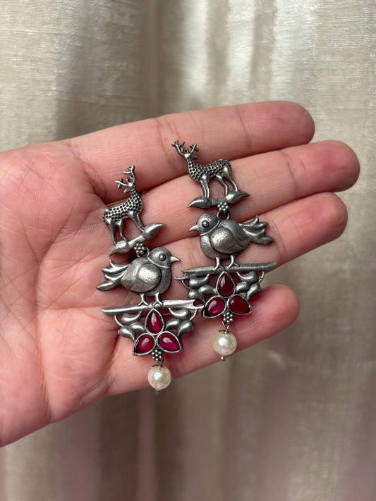 Pihu Pink Oxidized Earring