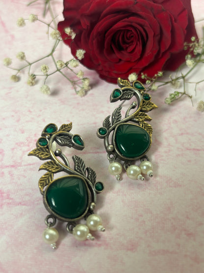 Prisha Green Dual Tone Earrings