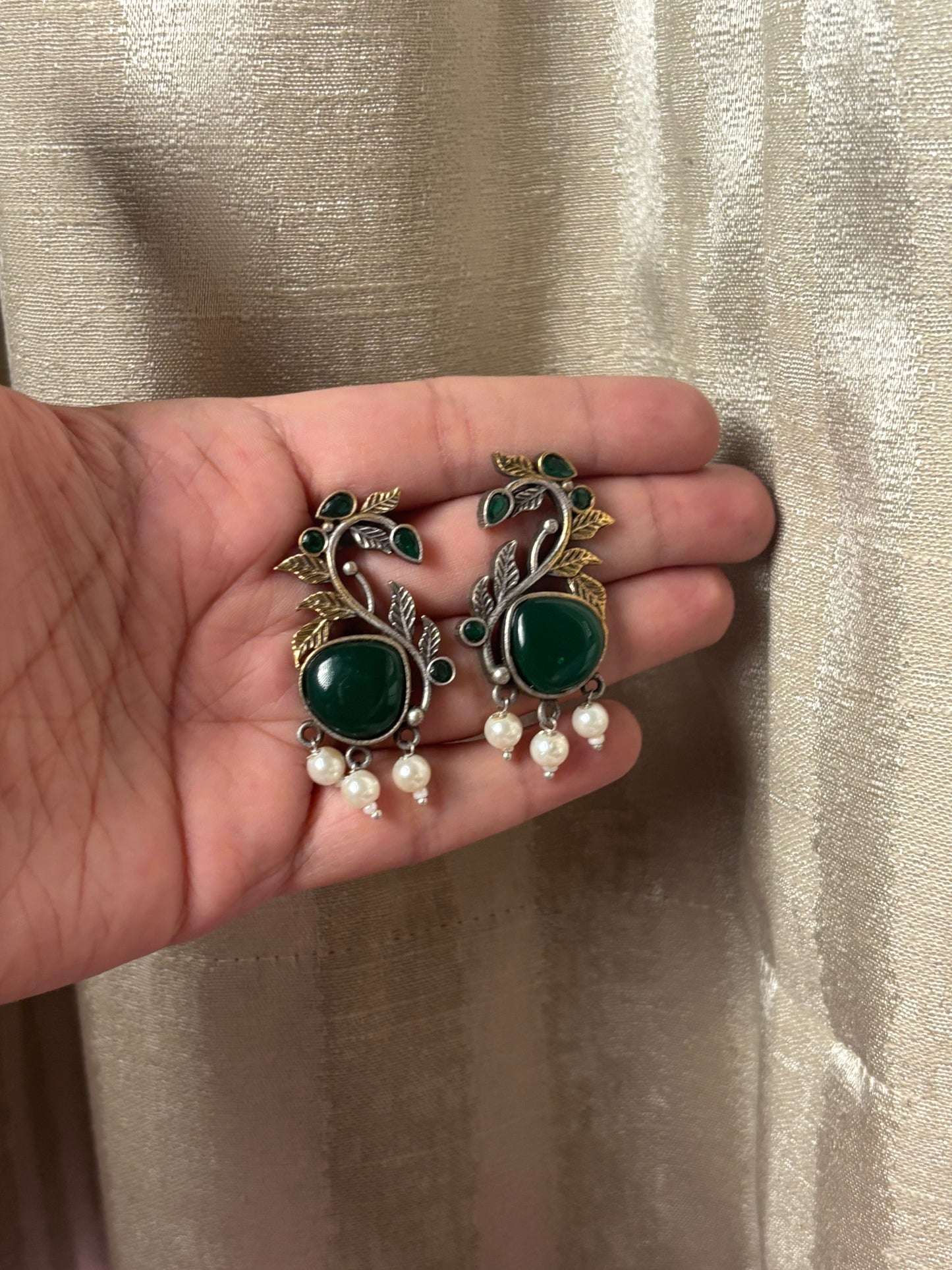 Prisha Green Dual Tone Earrings