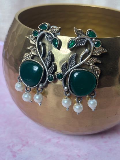 Prisha Green Dual Tone Earrings