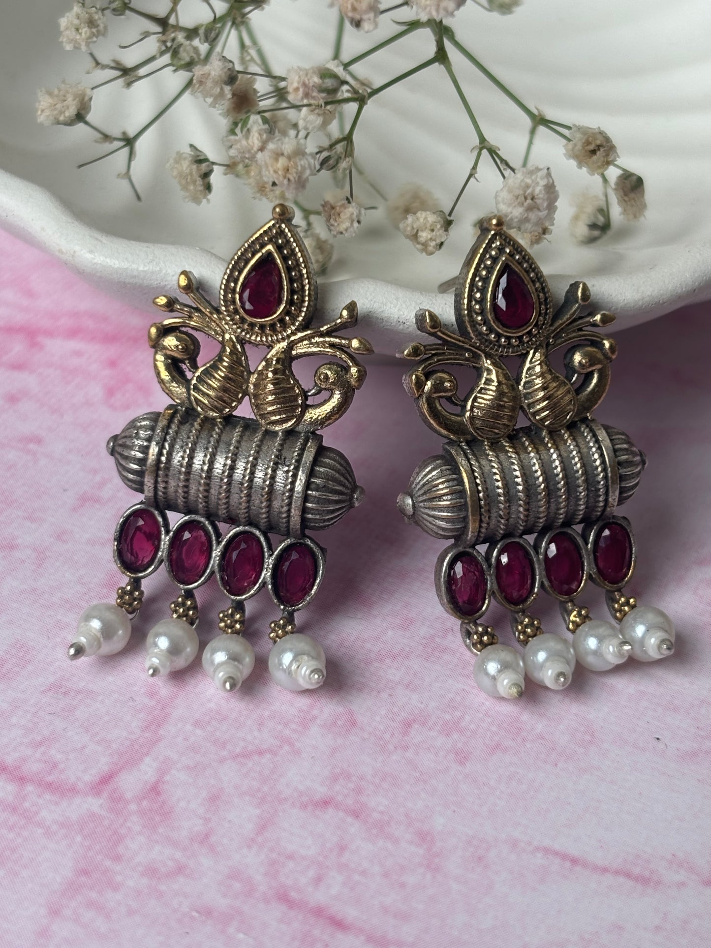 Vedika Pink Dual Tone Earrings