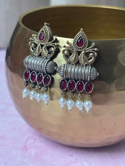 Vedika Pink Dual Tone Earrings