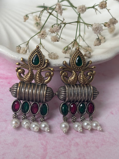 Vedika Green & Pink Dual Tone Earrings