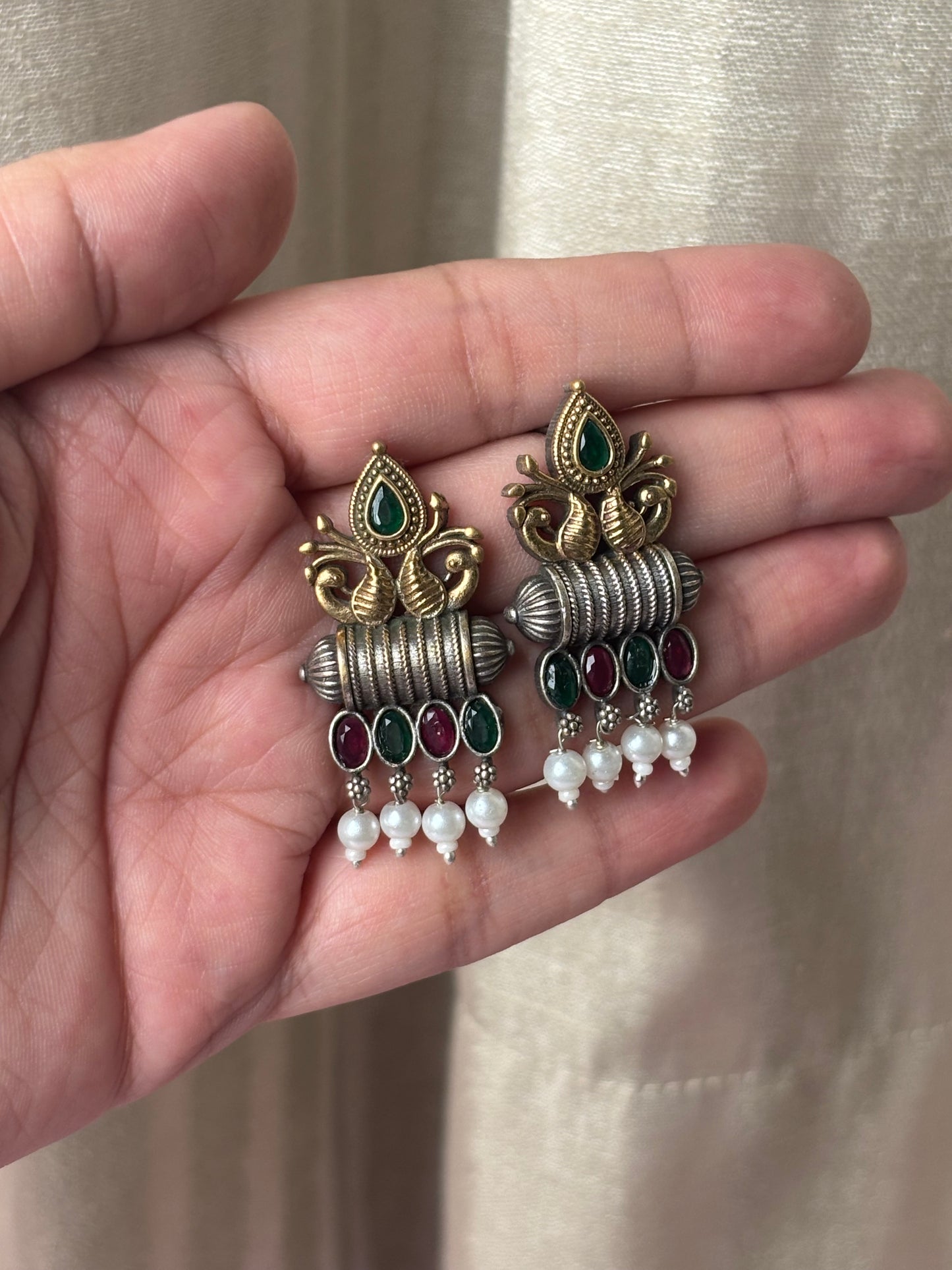 Vedika Green & Pink Dual Tone Earrings