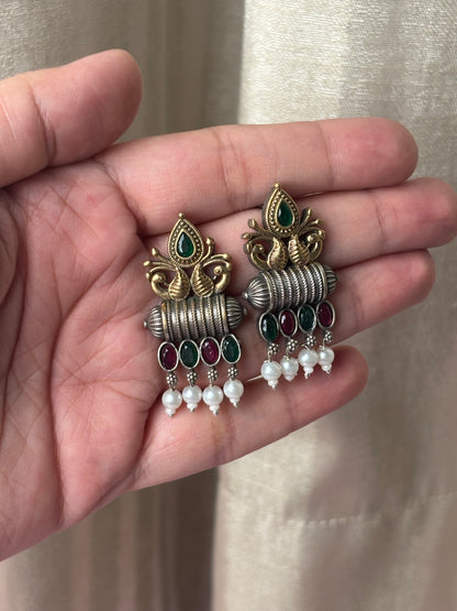 Vedika Green & Pink Dual Tone Earrings
