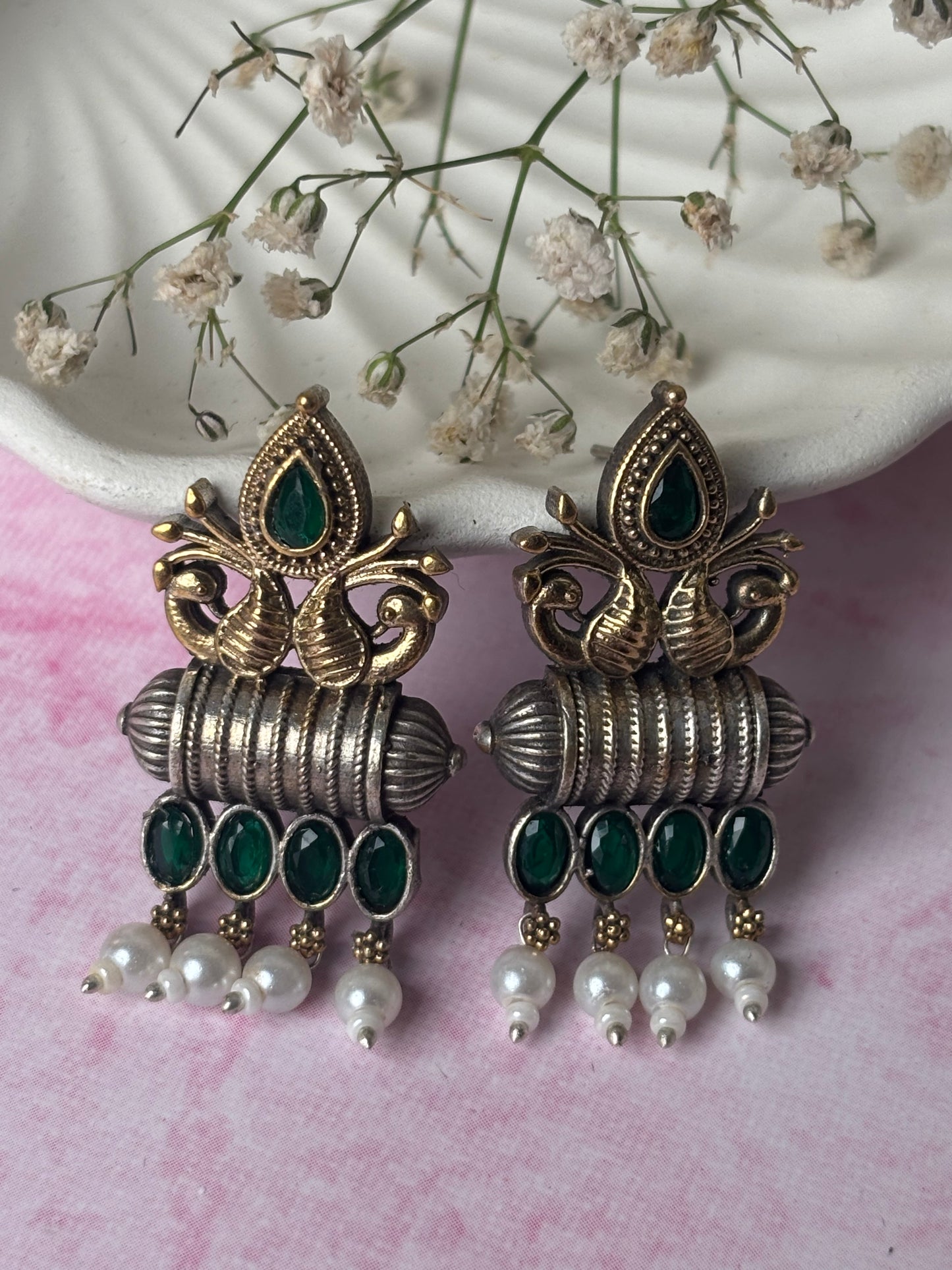 Vedika Green Dual Tone Earrings