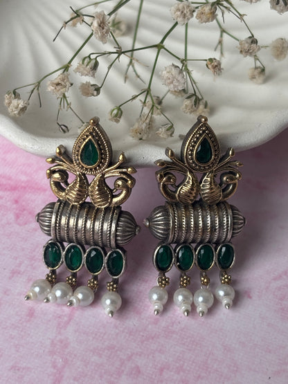 Vedika Green Dual Tone Earrings