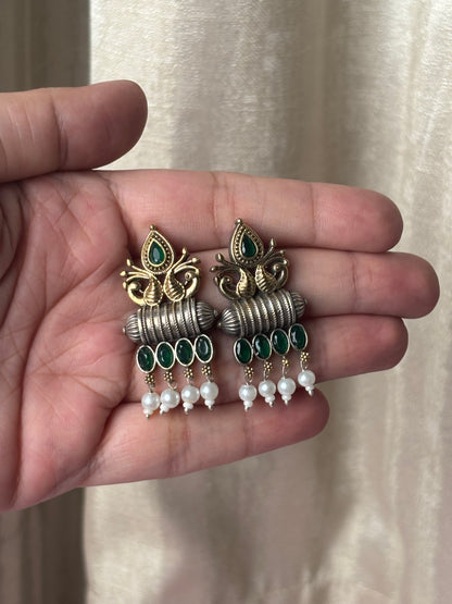 Vedika Green Dual Tone Earrings