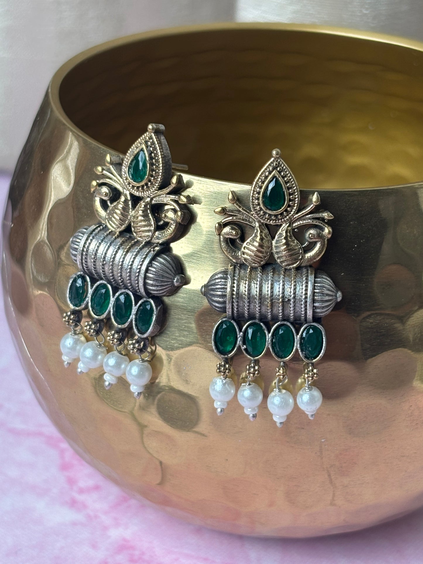 Vedika Green Dual Tone Earrings