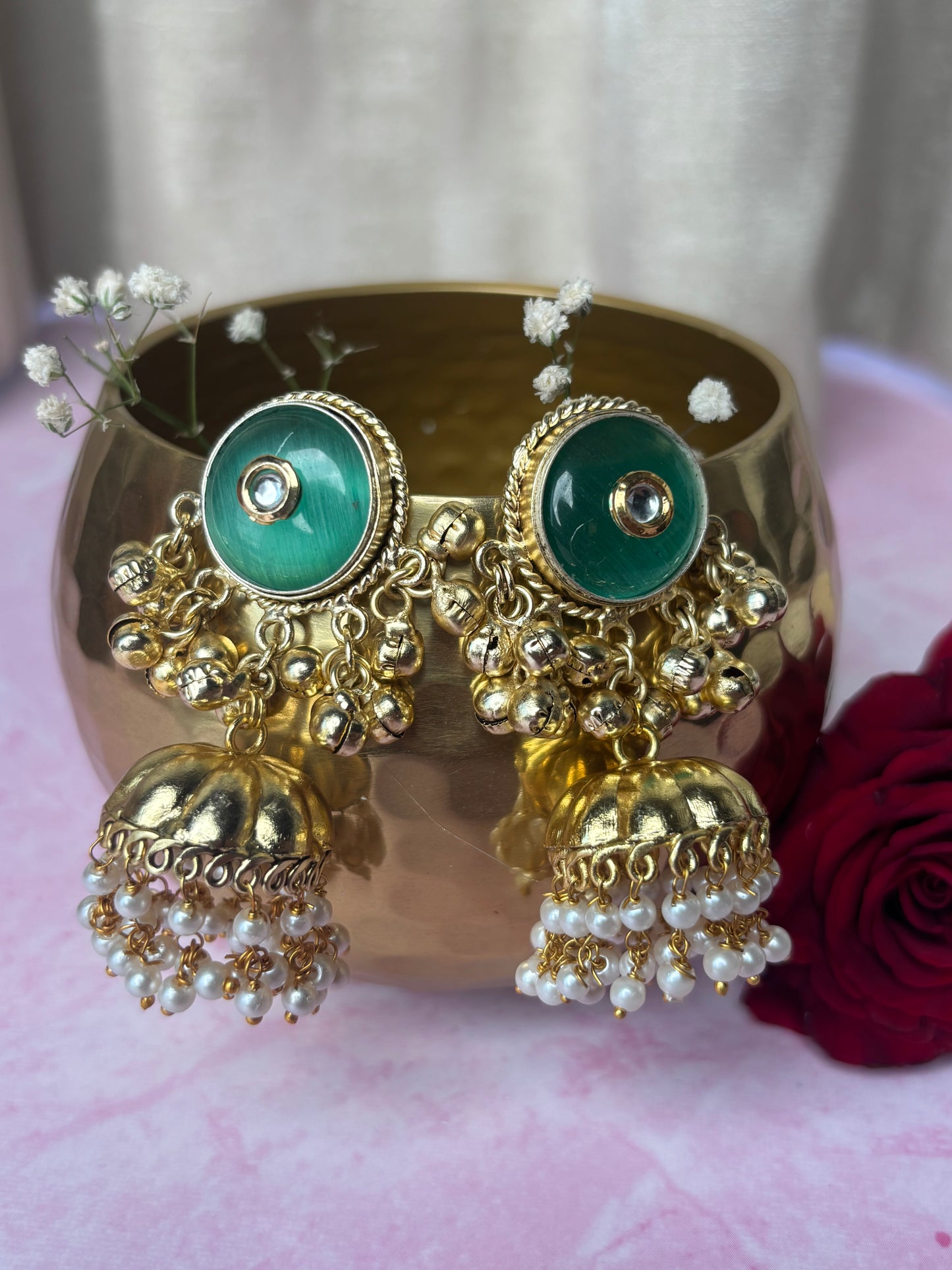 Namita Sea Green Golden Jhumki