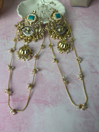 Vaidehi Golden with Blue Stone Kashmiri Earrings