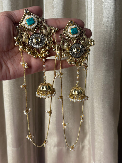 Vaidehi Golden with Blue Stone Kashmiri Earrings