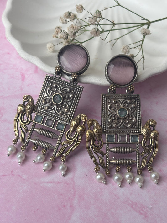 Niharika Pink Dual Tone Earrings