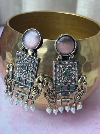 Niharika Pink Dual Tone Earrings