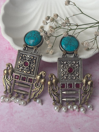 Niharika Turquoise Blue Dual Tone Earrings
