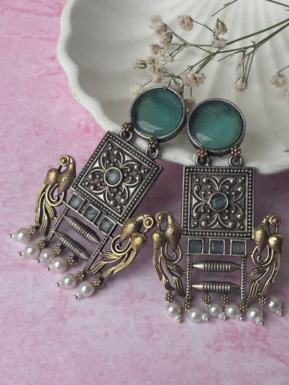 Niharika Sea Green Dual Tone Earrings