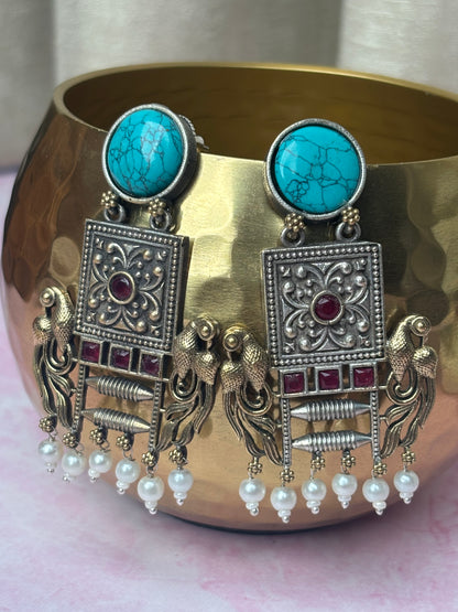 Niharika Turquoise Blue Dual Tone Earrings