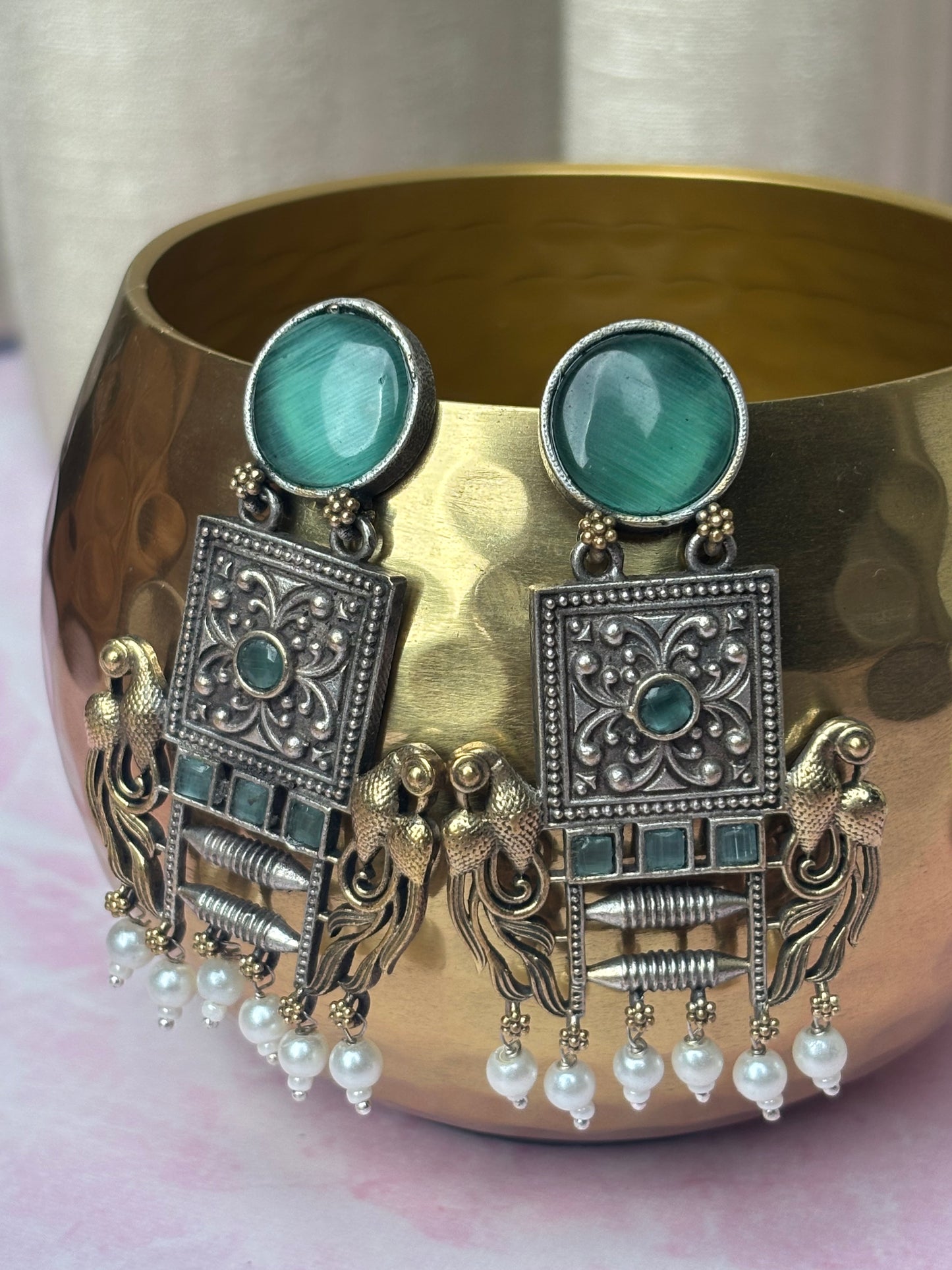 Niharika Sea Green Dual Tone Earrings