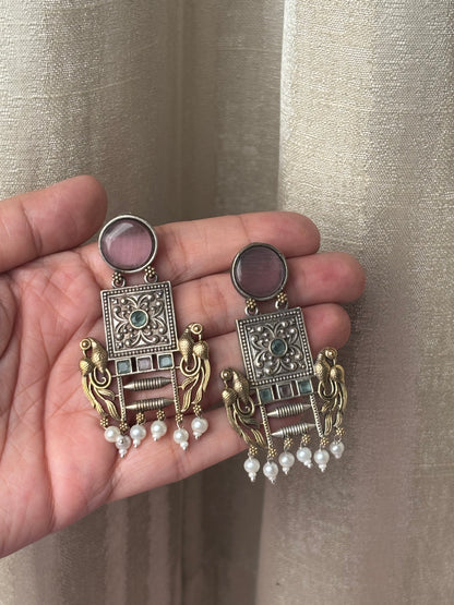 Niharika Pink Dual Tone Earrings