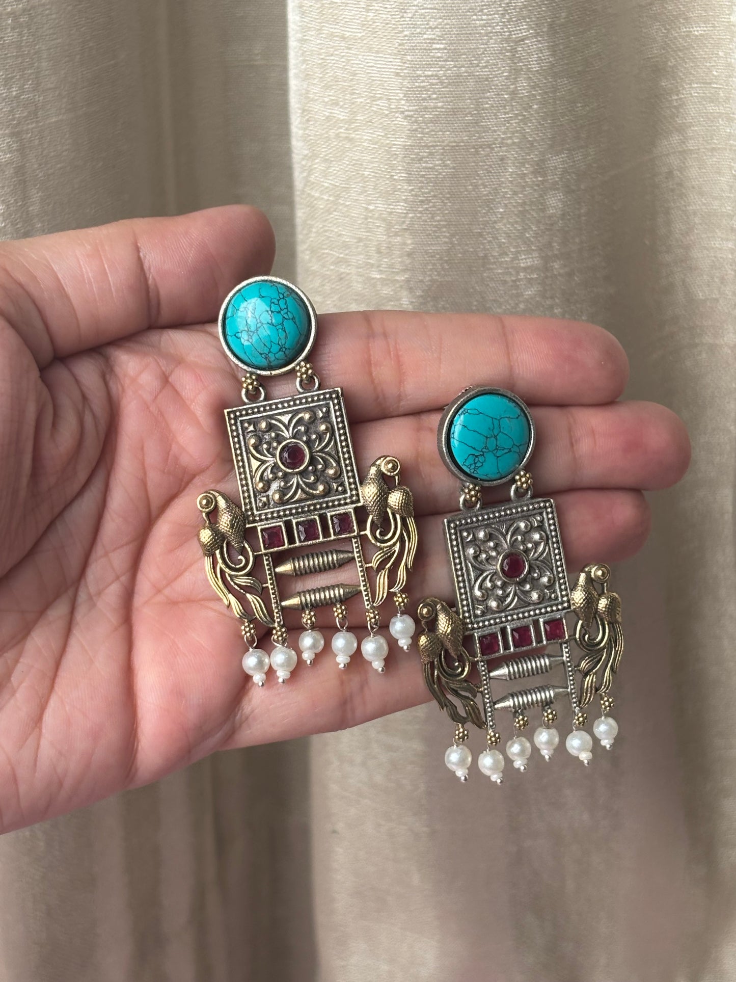 Niharika Turquoise Blue Dual Tone Earrings