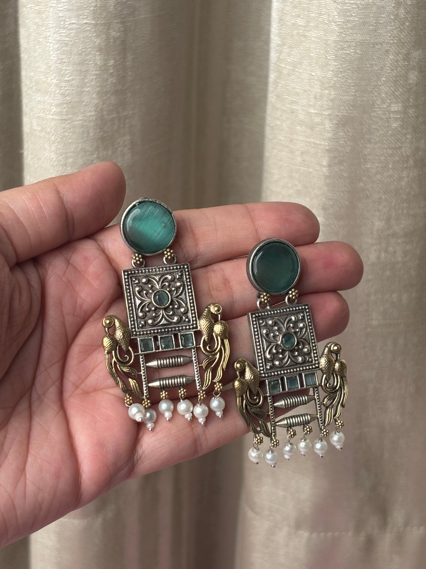 Niharika Sea Green Dual Tone Earrings