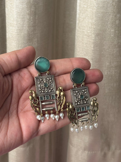 Niharika Sea Green Dual Tone Earrings