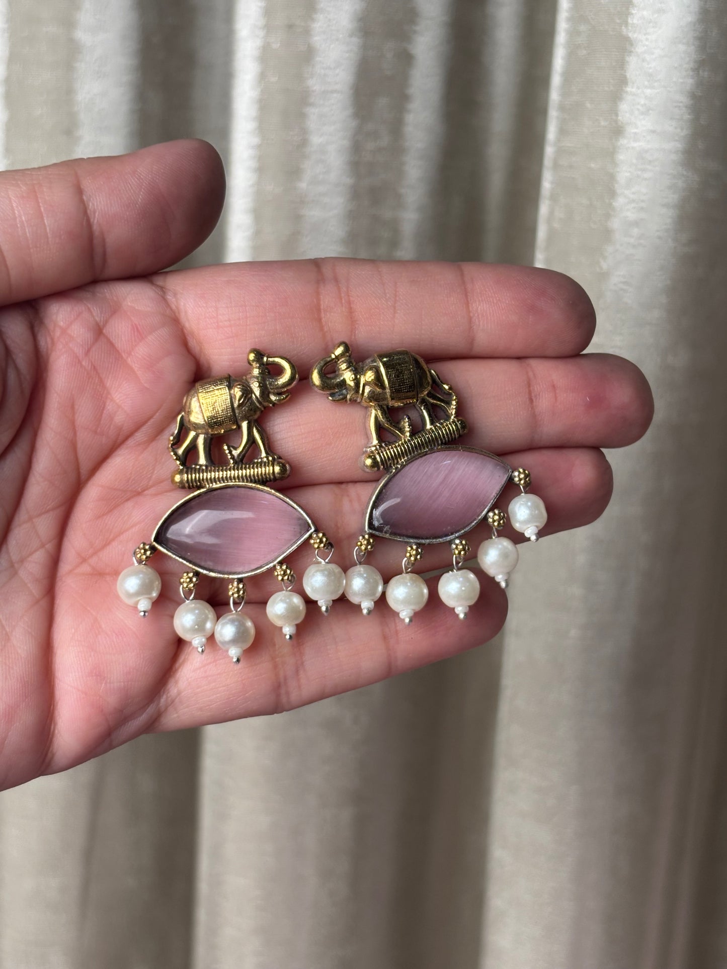 Sanika Pink Elephant Dual Tone Earrings