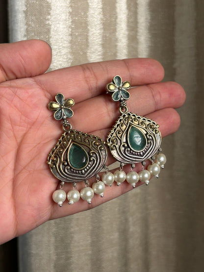 Misha Sea Green Dual Tone Earring