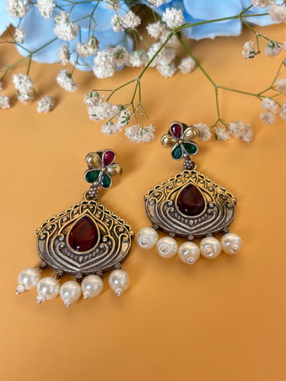 Misha Red Dual Tone Earring