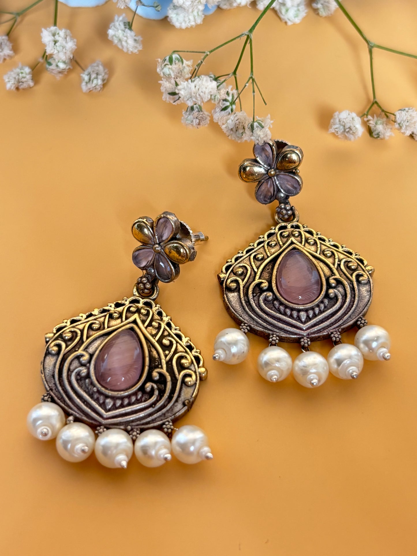 Misha Pink Dual Tone Earring