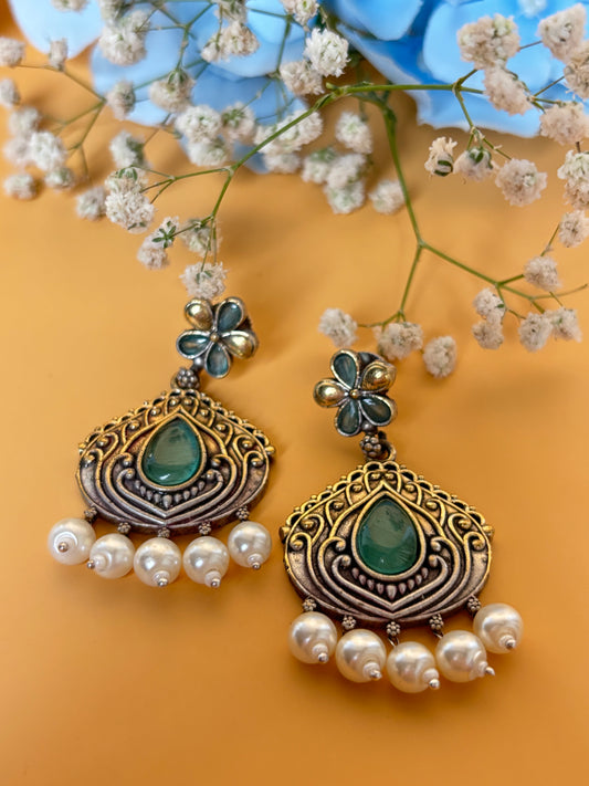 Misha Sea Green Dual Tone Earring