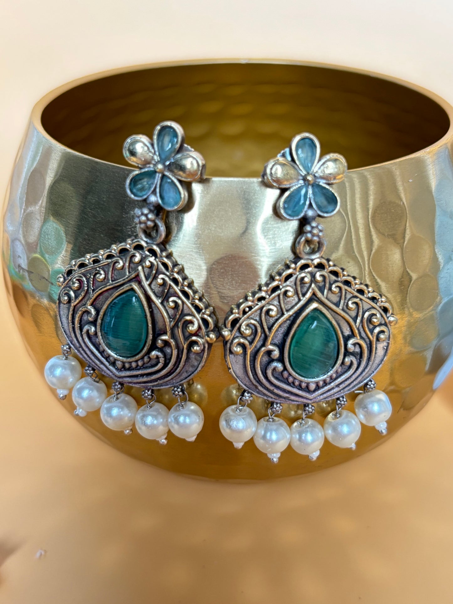 Misha Sea Green Dual Tone Earring