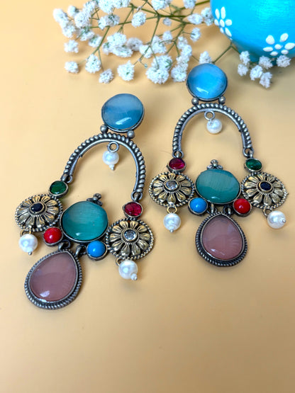 Prisha Multi color Long Dual Tone Earrings