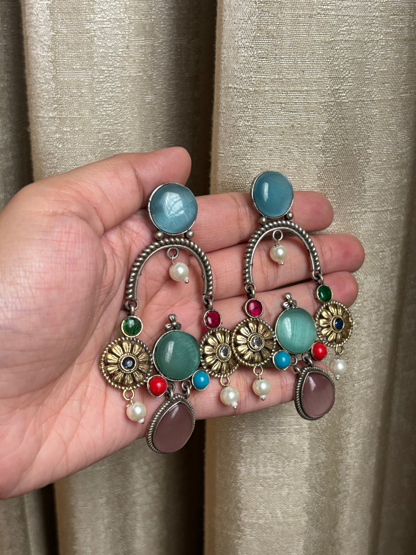 Prisha Multi color Long Dual Tone Earrings