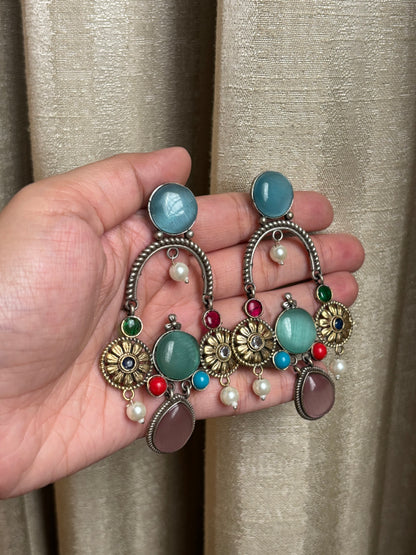 Prisha Multi color Long Dual Tone Earrings