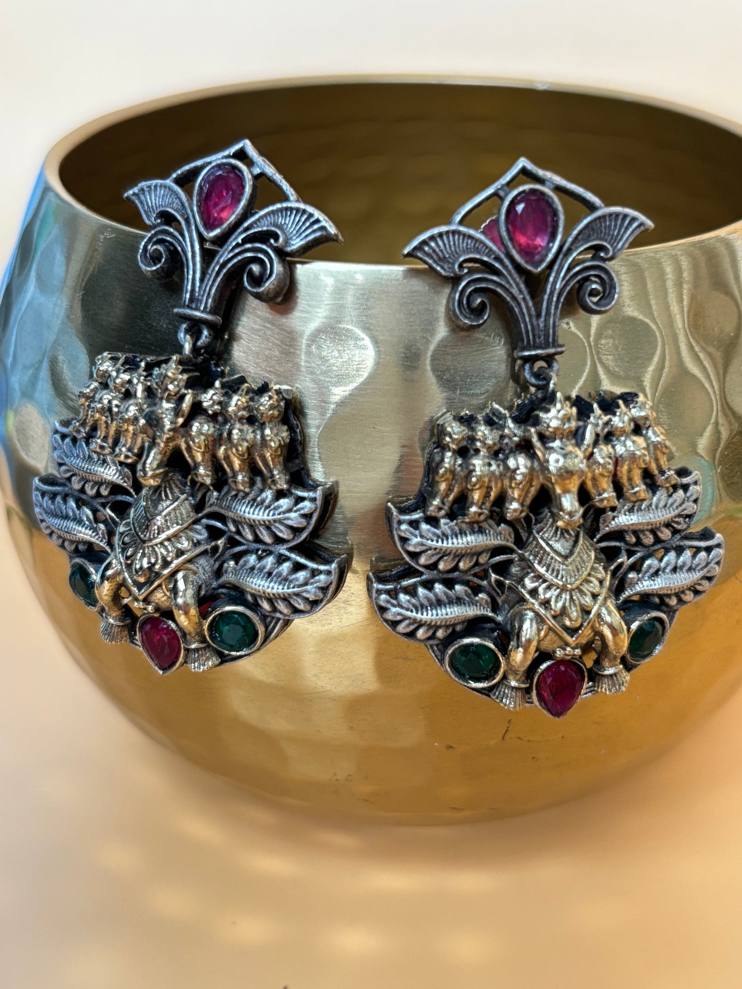 Anvika Pink & Green Seven Horse Earrings