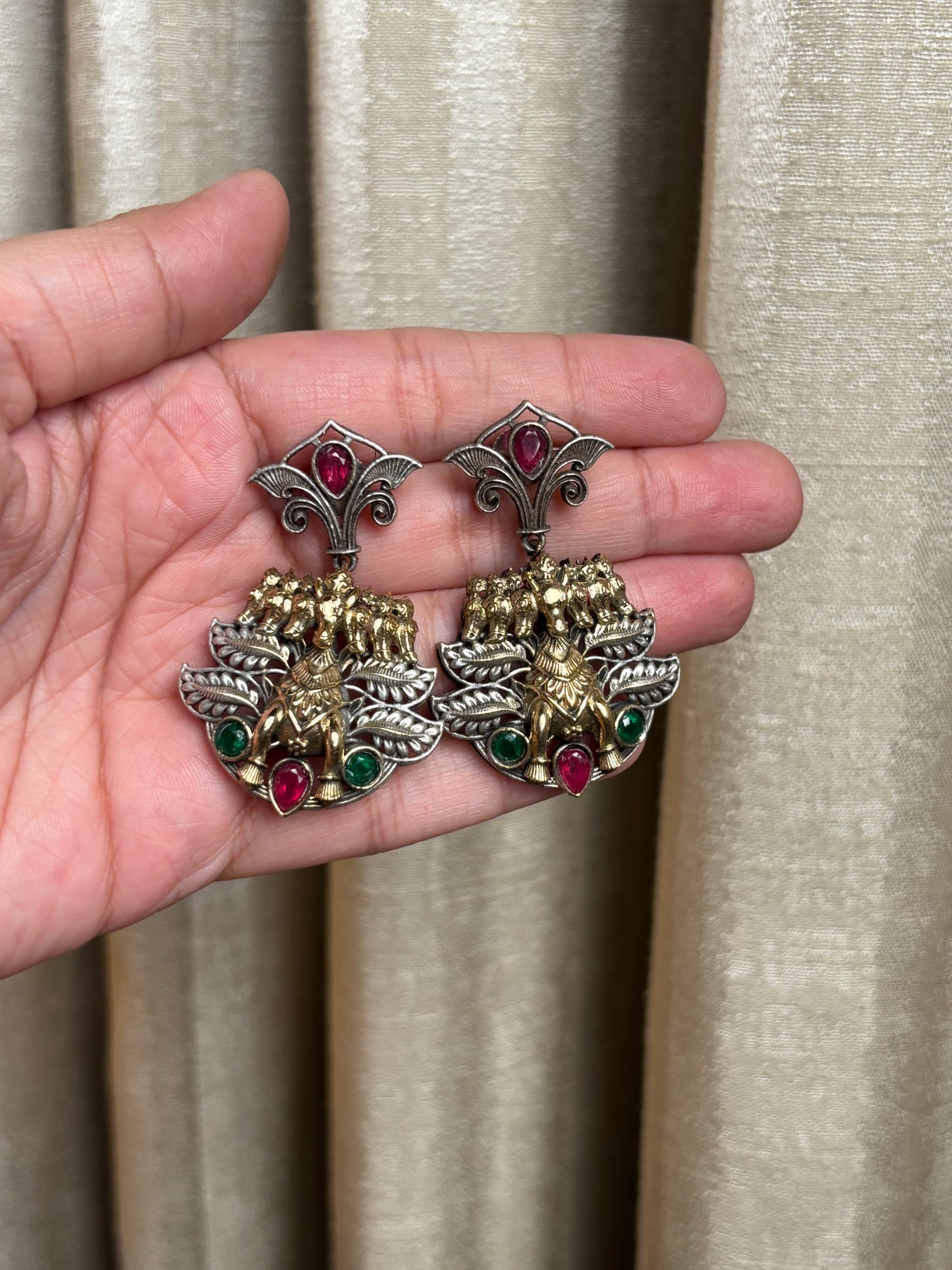 Anvika Pink & Green Seven Horse Earrings