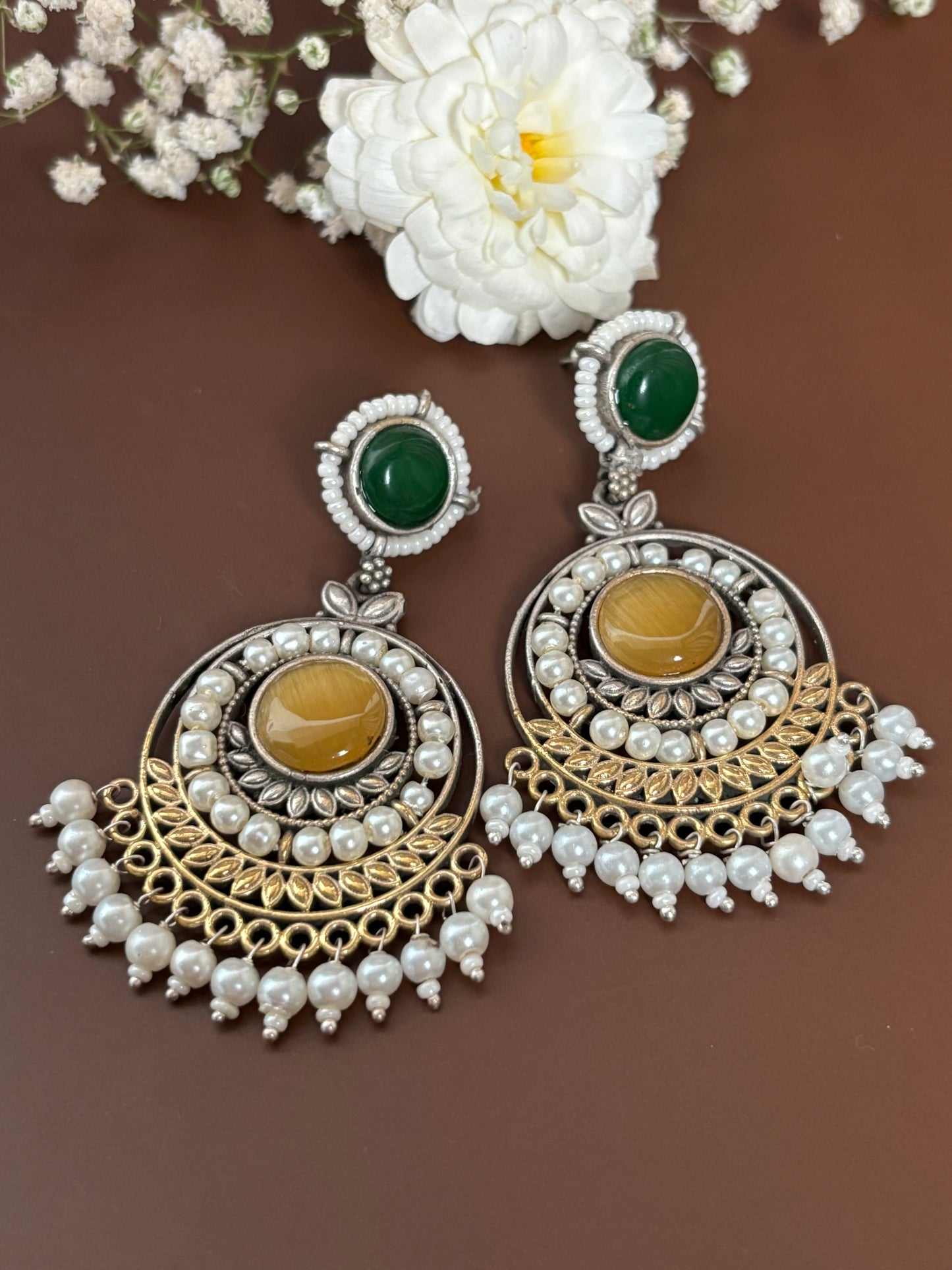 Priyali Green & Yellow Pearl Chandbali