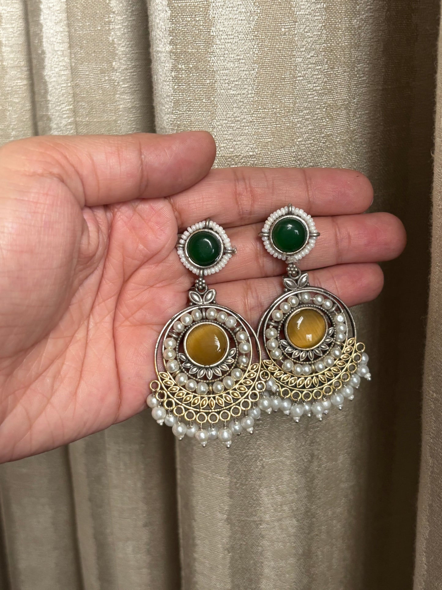 Priyali Green & Yellow Pearl Chandbali