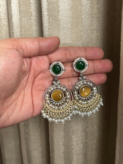 Priyali Green & Yellow Pearl Chandbali