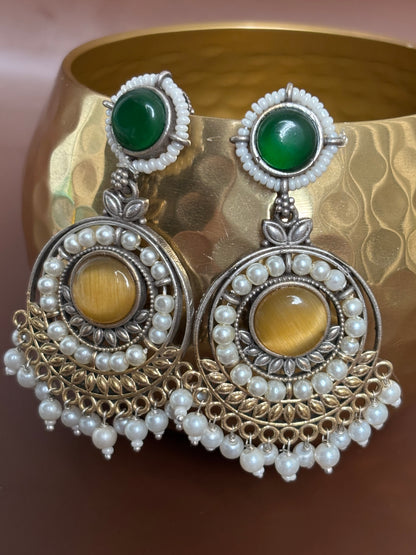 Priyali Green & Yellow Pearl Chandbali