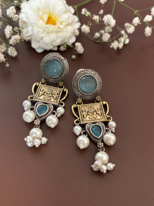 Mehar Blue Stone Dual tone earrings