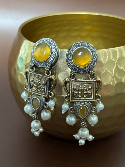 Mehar Yellow Stone Dual tone earrings