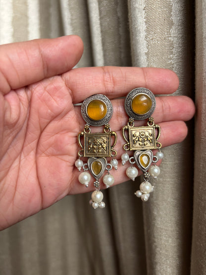 Mehar Yellow Stone Dual tone earrings