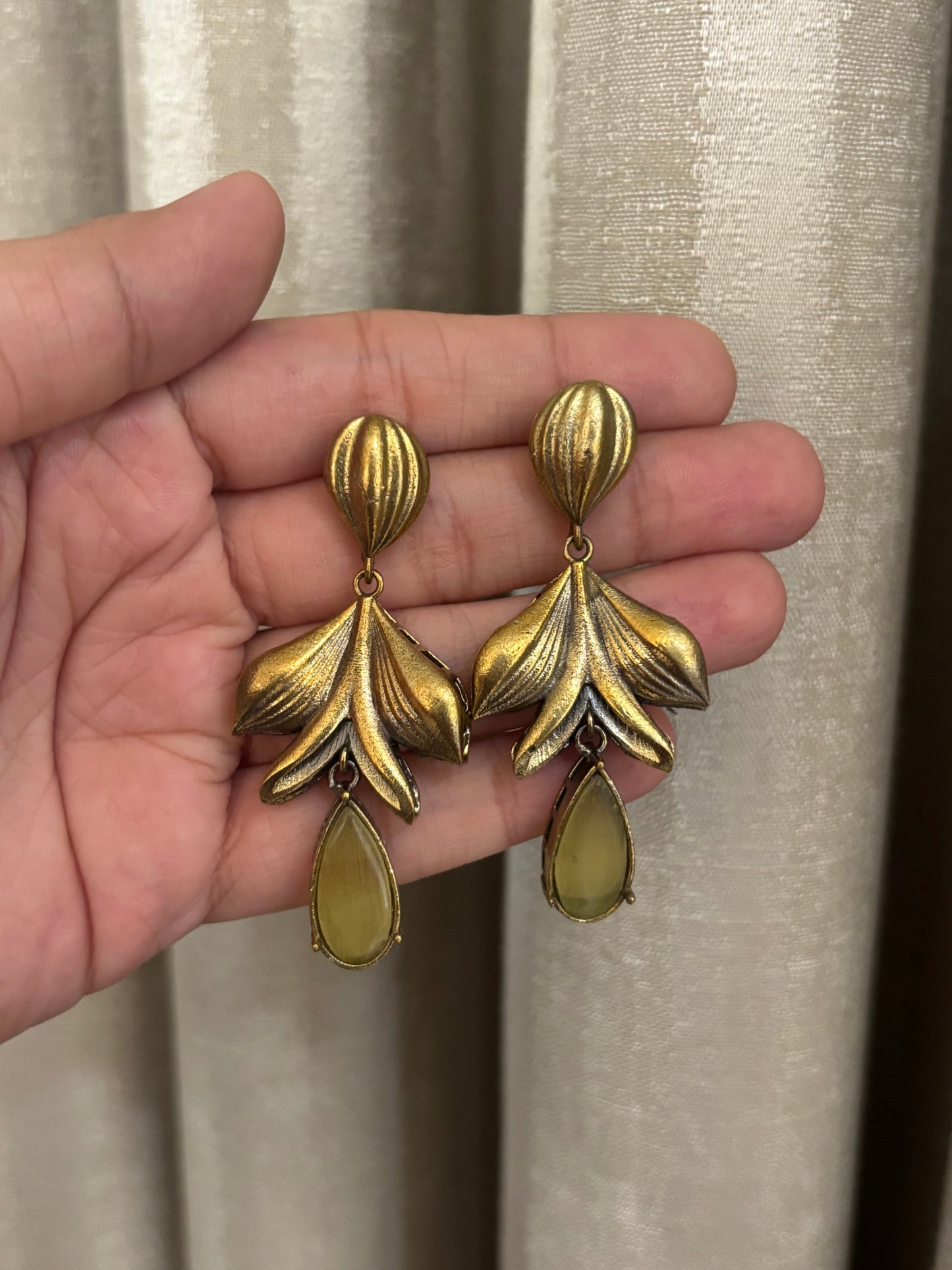 Riya Golden with Yellow stone earrings