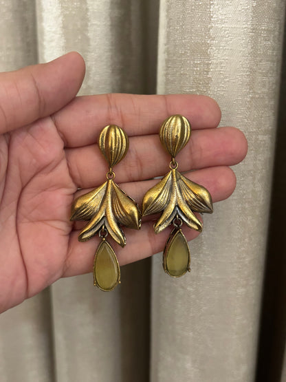 Riya Golden with Yellow stone earrings