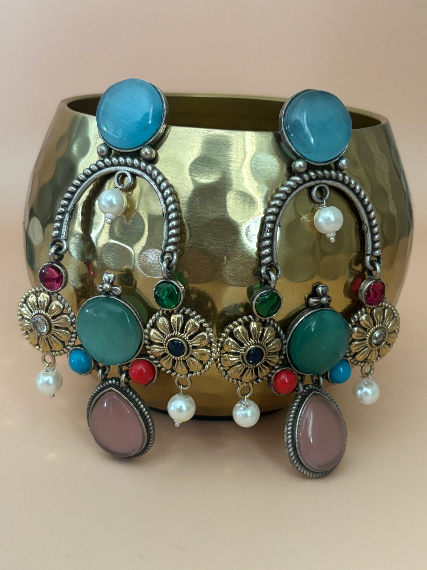 Prisha Multi color Long Dual Tone Earrings